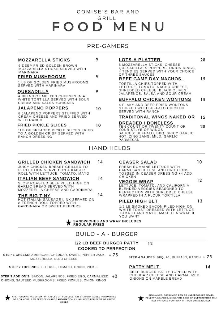Comise's Bar and Grill Menu image 1